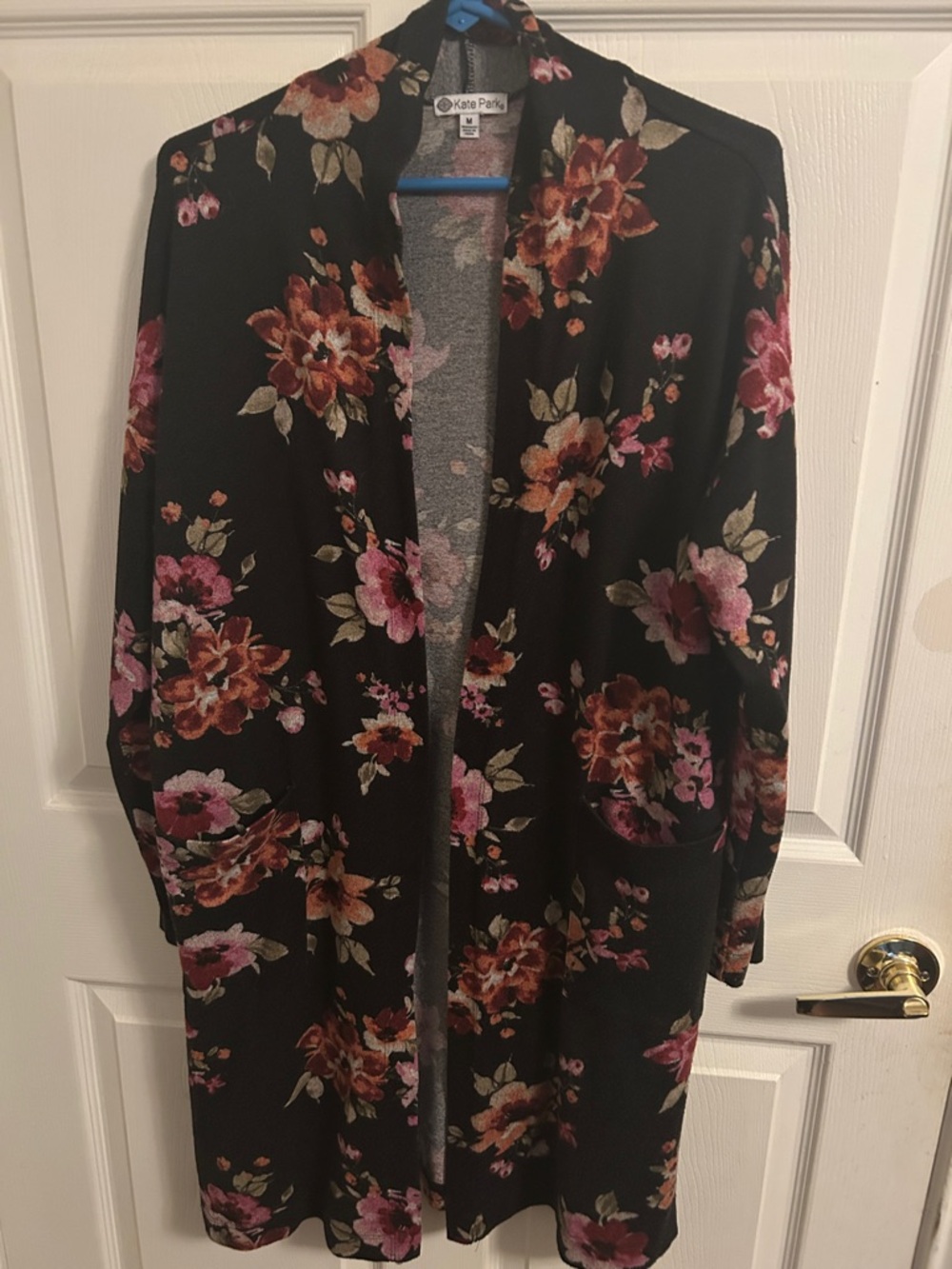 Black Floral Open Cardigan - Pink & Rust Floral